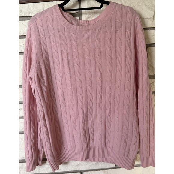100% Cashmere Womens Light Pink Cable Knit Pullover Sweater XL Preppy Money - Picture 1 of 4